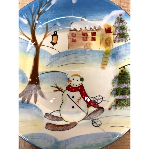 StoneLite Snowman Winter Scene Plates Set Of 4 - Picture 3 of 5